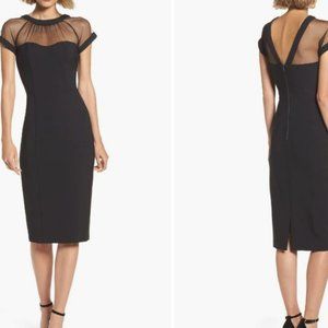 Maggie London Black Wiggle Illusion Dot Dress with V-Back Neckline